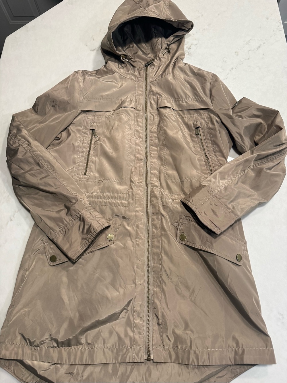 Michael Kors Taupe Hooded Lightweight Trench Coat